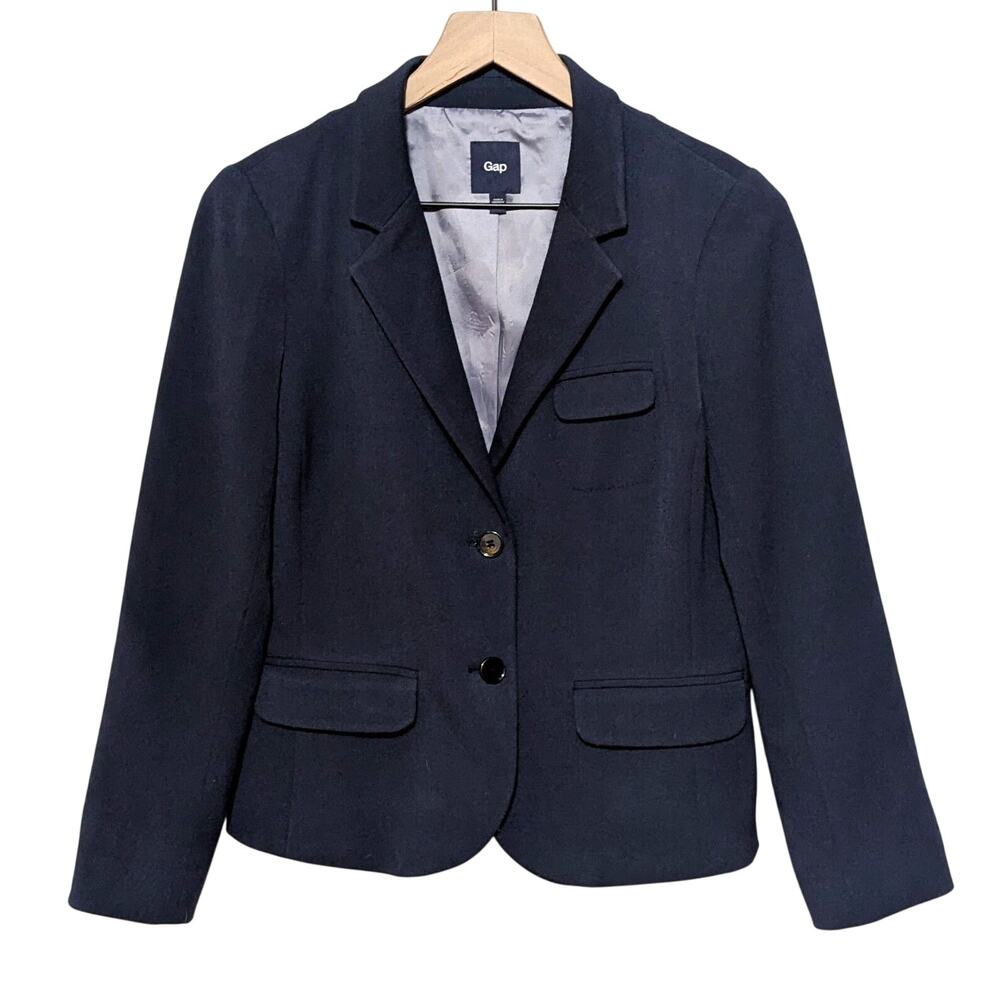 Gap Blazer Womens 4 Navy Blue Suit Jacket 2 Button Long Sleeve Lined Office Work